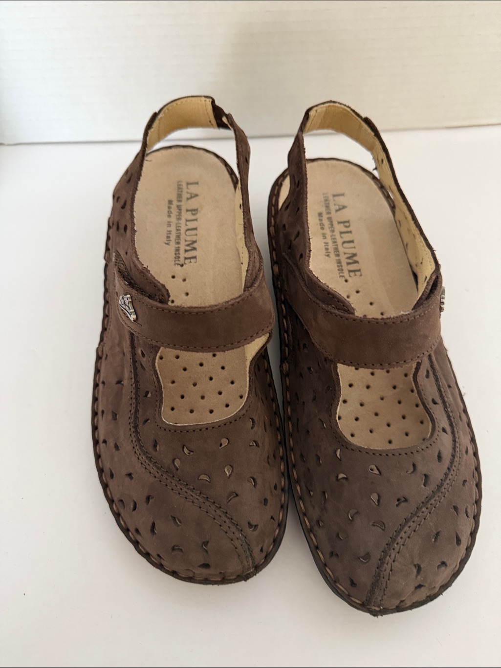 La Plume Brown Perforated Mary Jane Slingback Shoes
